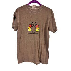 Frenchie Friends Tshirt Bulldog Turkey Fall Brown S Embroidery Boho Dog Lover